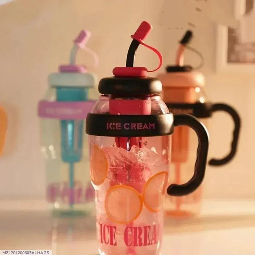 Premium Ice Cream Water Bottle Pink Black ABS
