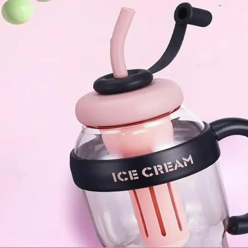 Premium Ice Cream Water Bottle Pink Black ABS