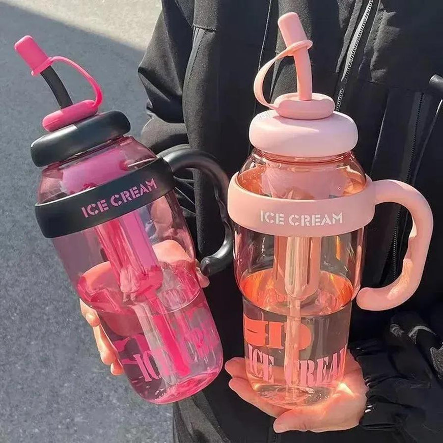 Premium Ice Cream Water Bottle Pink Black ABS