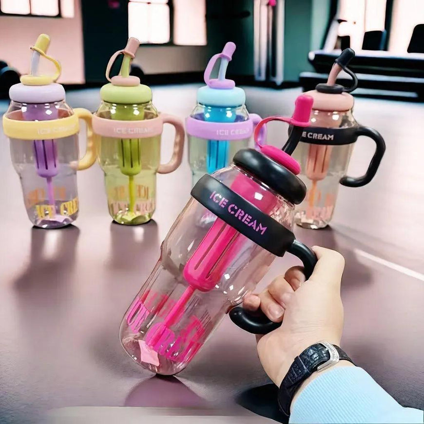Premium Ice Cream Water Bottle Pink Black ABS