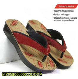 Women's Red Leaf Pattern Slippers with Arch Support