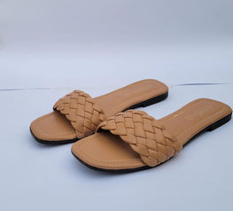 Brown Woven Strap Flat Sandals for Women