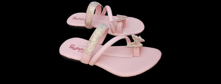 Pink Butterfly Rhinestone Flip Flops for Women