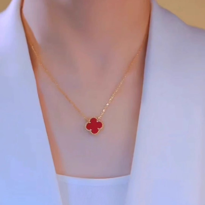Red Four-Leaf Clover Necklace for Women