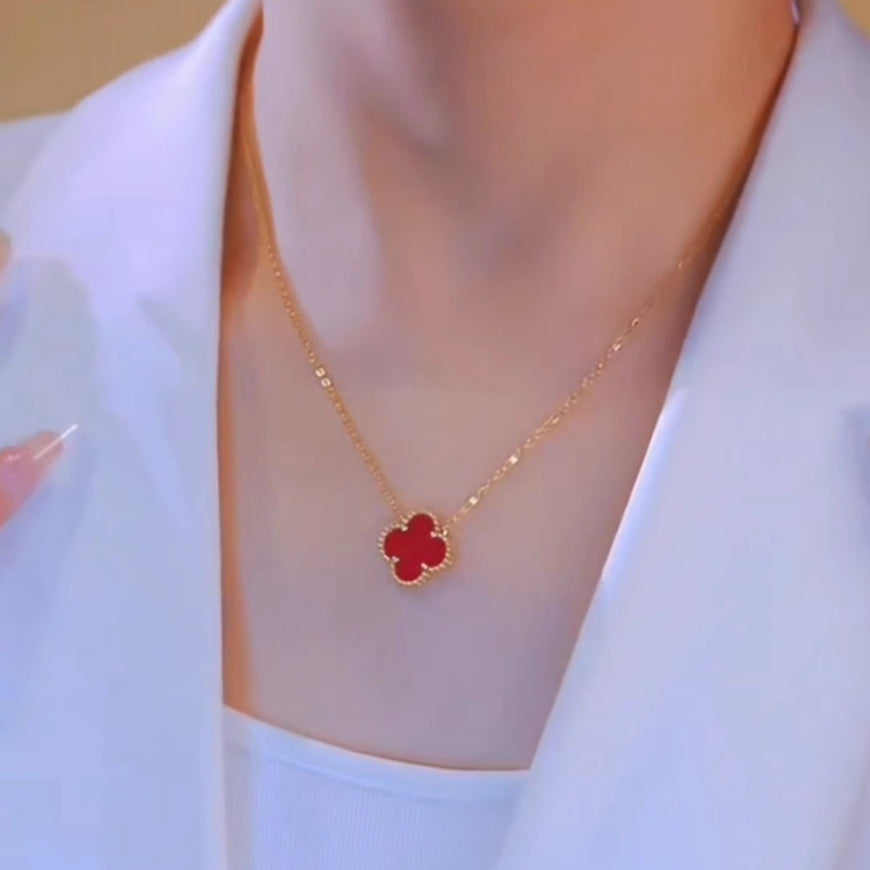 Red Four-Leaf Clover Necklace for Women