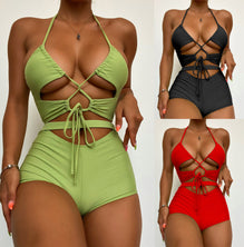 Stylish Hollow Split Bikini Set Red Black Green