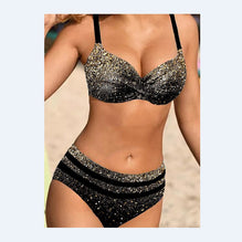 Black Sparkly Star Print Split Bikini Set