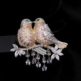 Gold Bird Brooch with Zircon Stones for Women