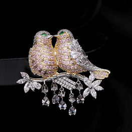 Gold Bird Brooch with Zircon Stones for Women