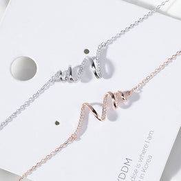 Women Heartbeat Necklace S925 Sterling Silver Rose Gold Sparkly Casual Jewelry