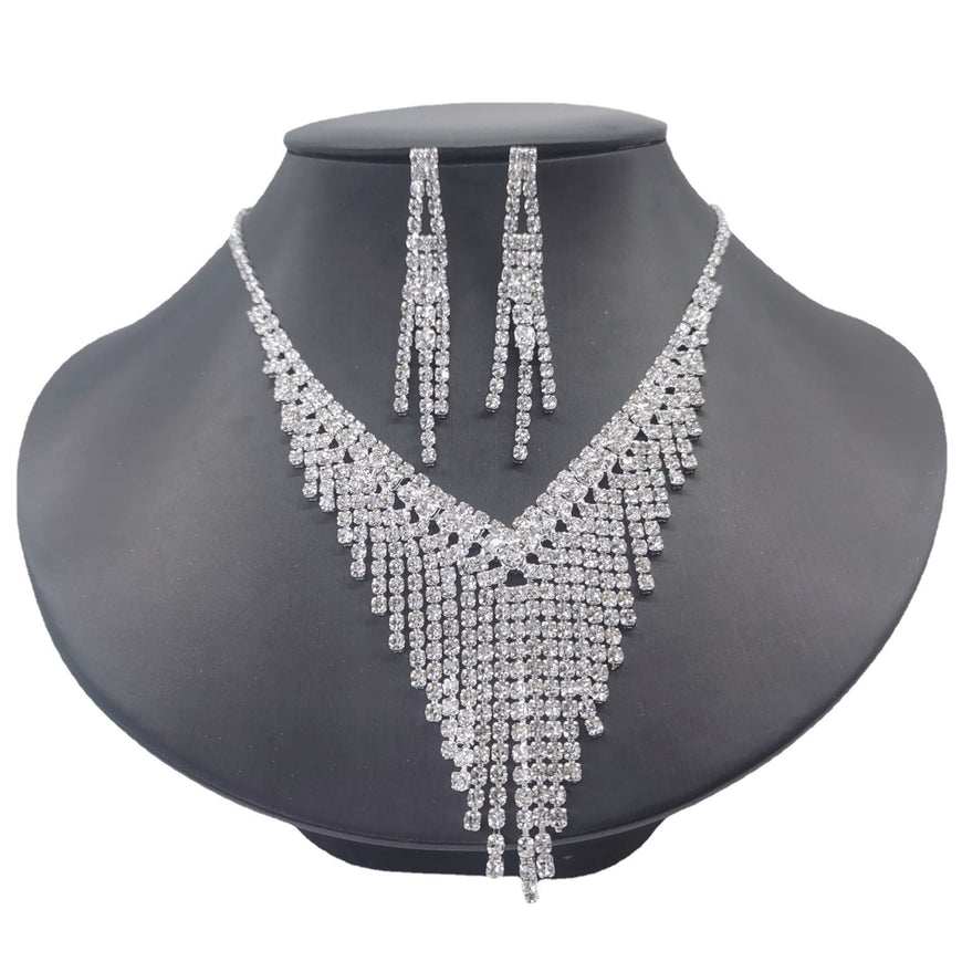 Silver Bridal Necklace & Earrings Set for Weddings
