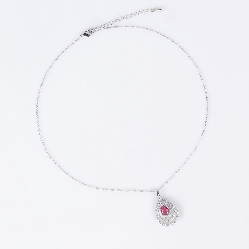 Multi-Layer Hollow Water Drop Earrings Necklace Set Red Stones