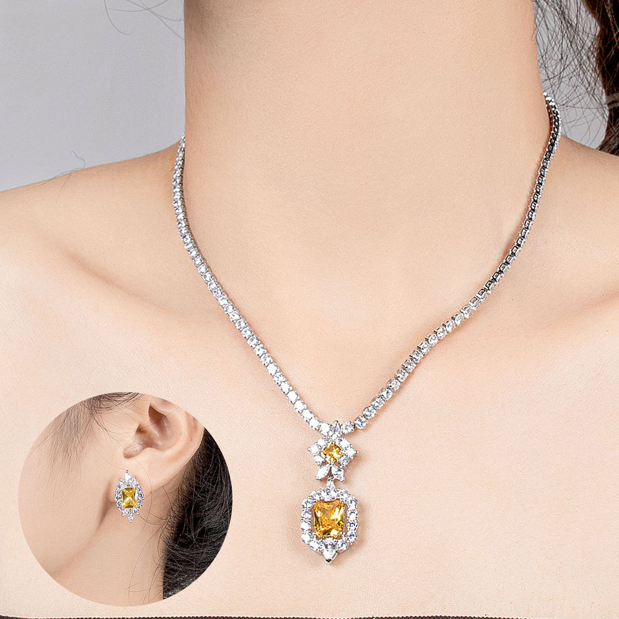 Zircon Necklace & Earrings Set Champagne Gold Pakistani Bride